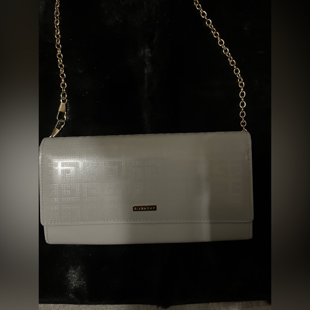 GIVENCHY Logo Leather Metal Clasp Coin Purse Gray Vintage